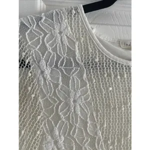 Indigo Soul Boho Lace Mesh Sequin Tunic Womens Size M Ivory White Long‎ Sleeve thumbnail 3