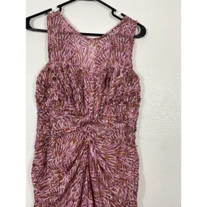 BCBGMAXAZRIA Pink Orange Abstract Print Ruched Draped Midi Dress Size 4 thumbnail 6