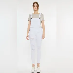 KanCan Minimalist White‎ Distressed Adjustable Stretch Topanga Overalls Size Med thumbnail 9