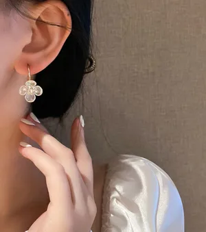 Crystal Flower Dangle Drop Earrings Gold thumbnail 4