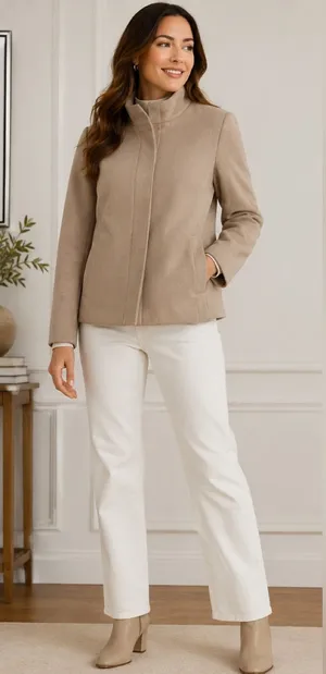 Banana Republic Women's Taupe Short Wool-Blend Coat Winter Fall Coat Medium thumbnail 1