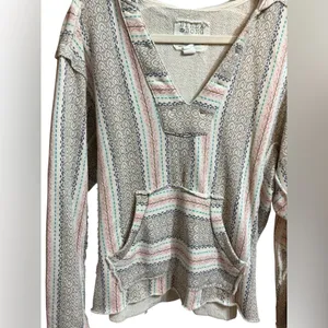 Billabong Baja Striped Textured Knit Hoodie Top Boho Surf Beach Pullover Sz‎ M thumbnail 5