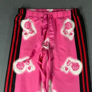 Victorias Secret Satin Pajama Pants Wom‎ XS Pink Rose Stripe Sides Pull On Sleep thumbnail 3