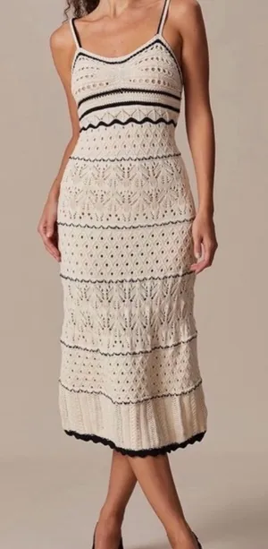 Commense Paros Crochet Eyelet See Through Midi Dress size XS NEW $50 thumbnail 1