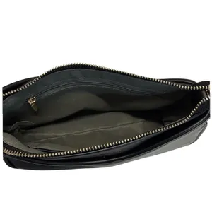 Missnine Black Shoulder Bag Mini Baguette Purse Vegan Leather Gold Chain Zip NEW thumbnail 8