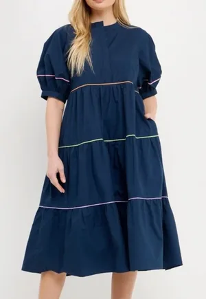 English Factory | Short Puff Sleeve Dress with‎ Piping Detail thumbnail 1