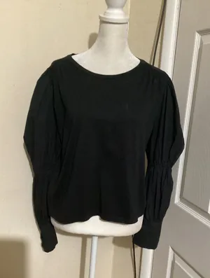 ZARA Black Puff Sleeve Ruched Cuff Long Sleeve Top Women's Small thumbnail 1