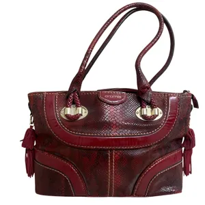 Cromia Italy Burgundy Snakeskin Leather Shoulder Bag Tassel Satchel" HAS PEELING thumbnail 1
