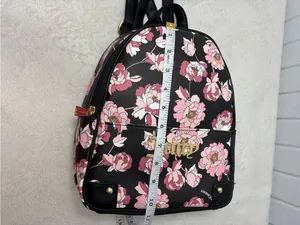 Juicy Couture‎ Black Floral Mini Backpack with Pink Blooms thumbnail 6