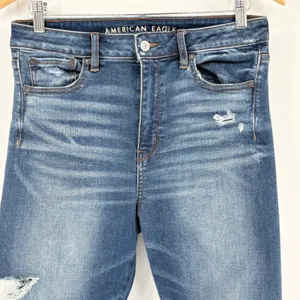American Eagle Super Hi-Rise‎ Jegging Womens 10 Short Blue Distressed Jeans thumbnail 3
