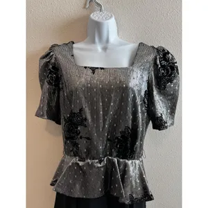 Vintage 80s Prom Lizzy & Johnny Dress Silver Black Metallic Velvet Whimsigoth thumbnail 10