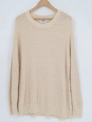 Old Navy Tunic Sweater Womens Large Beige Waffle Knit Crew Neck Long Sleeve thumbnail 1