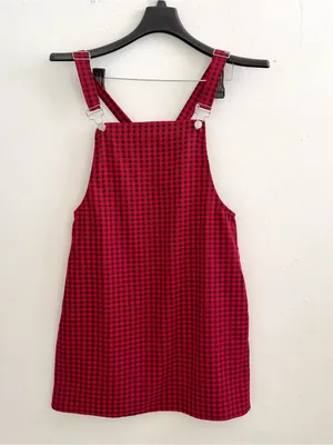 NEW Hot Topic Red Plaid Pinafore overall Mini Dress jumper YOINS NWT thumbnail 4