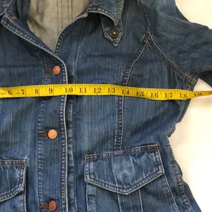 Y2K Vintage Grunge Fitted Navy Blue denim jean military cargo utility harajuku jacket shirt Top Blazer long sleeve button front-S thumbnail 6