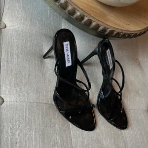 Steve Madden Kamea Black Patent Leather Strappy Slip On Heels Size 11M thumbnail 4