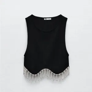 Zara Black Crop Top with Silver Beaded Fringe thumbnail 2