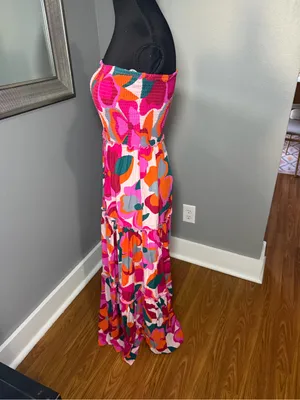 Abel The Label x Anthropologie floral strapless smocked maxi dress small thumbnail 3
