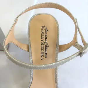 American Glamour Badgley Mischka Silver Glitter Block Heel Sandals Womens 6‎ thumbnail 10