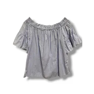 Kate Spade‎ Broome Street Off Shoulder Blue White Striped Bell Sleeve Top M thumbnail 3