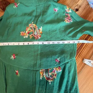 Figueroa & Flower Tiered Maxi Dress Green‎ Boho Peasant Floral Garden Party MED thumbnail 7