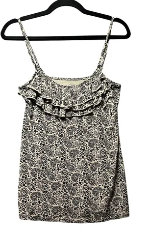 Ann Taylor LOFT Paisley Cami Top Ruffle Sleeveless Casual Black Beige‎ Small thumbnail 1