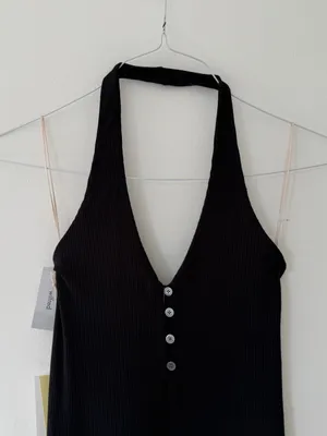 NWT Wilfred Aritizia Temperature Halter Midi Dress in Black Size Small thumbnail 5