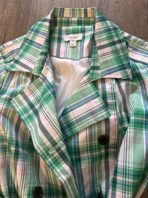 On 34th green plaid trench coat Size M thumbnail 4