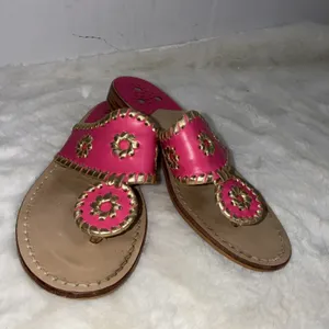 Jack Rogers Pink Gold‎ Leather Preppy Medallion Old Money Sandals Womens Size 5m thumbnail 14