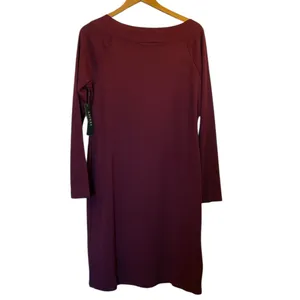 LAUREN RALPH LAUREN Burgundy Red Boat Neck Long Sleeve Cotton Knit Dress - Sz XL thumbnail 5
