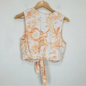 Abercrombie & Fitch pale orange floral linen blend tie front sleeveless crop top thumbnail 4