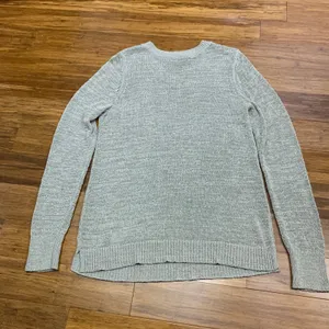 Ann Taylor V Neck Long Sleeve Knit Sweater‎ Gray Womens Size Large Textured Knit thumbnail 5