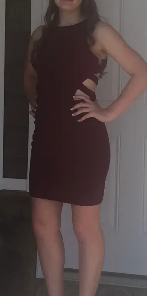 Faviana Burgundy Cut Out Dress thumbnail 1