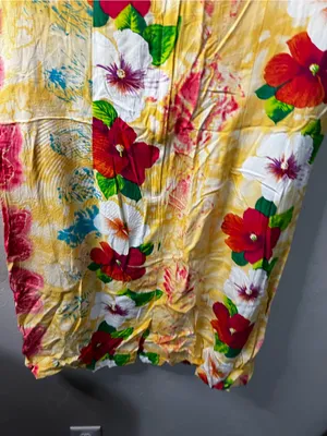 Jams World Vintage Rayon Yellow Hibiscus Tropical Floral Mini Dress thumbnail 12