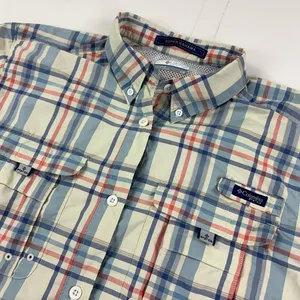 Columbia PFG Super Bahama Shirt Womens Large Beige Plaid Long Sleeve Fishing Sun thumbnail 2