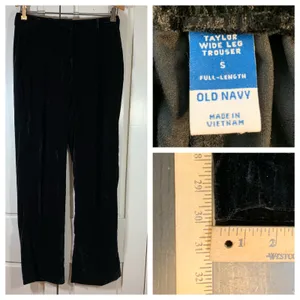 Old‎ Navy Black Velvet Wide Leg Trouser Pants Full Length Women's Size Small thumbnail 2