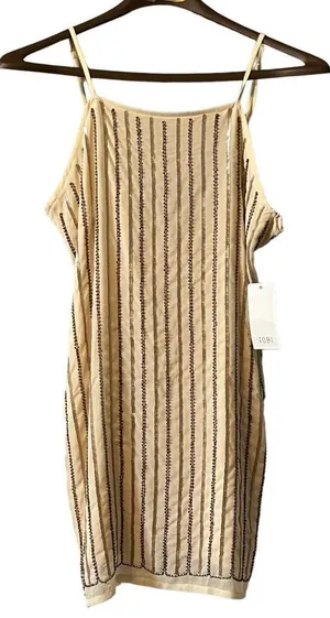 Tobi NWT Tan Sequin Spaghetti Strap Dress Size Medium‎ Party Chic Retro Evening thumbnail 1