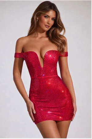 Oh Polly Leonora Embellished Off-Shoulder Dress thumbnail 1