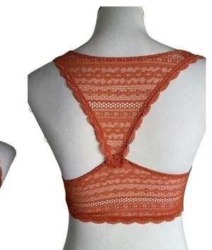 Victoria's Secret Floral Lace Racerback Bralette Size S Burnt Orange Loungewear thumbnail 1