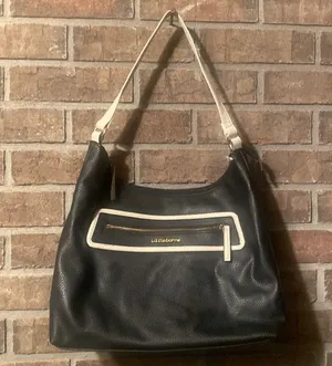 - Black with cream accents pebbled leather purse by Liz Claiborne thumbnail 1