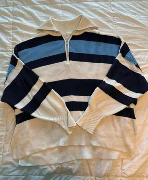 Aerie Oversized Striped Quarter Zip thumbnail 1