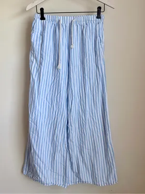 Source Unknown Blue & White Striped Cotton Wide Leg Beach Pants Size Small thumbnail 3