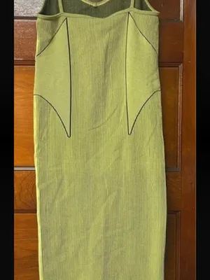 Zara Chartreuse Ribbed Scoop-Neck Midi Dress thumbnail 3