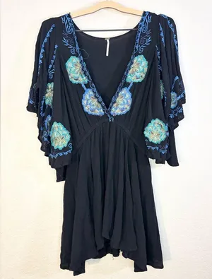 Free People Cora Black Embroidered Dress Size M thumbnail 5