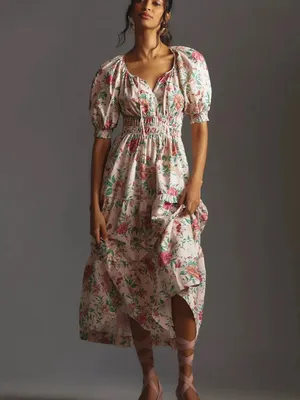 Anthropologie The Somerset Floral Maxi Dress Puff Sleeve Small $168 thumbnail 2