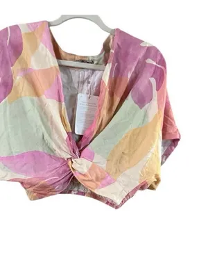 Garage Pink, Yellow & Cream Twist-Knot Crop Top thumbnail 7