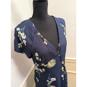Free People Lost In You Floral Midi Dress Navy Blue High-Low Boho Button Front thumbnail 2
