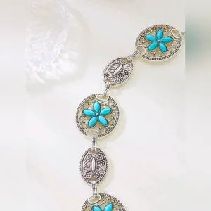 Turquoise Silver Color Vintage Carved‎ Flower Style, Waist Chain Belt thumbnail 5