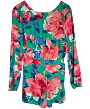Lulu's Sweetest‎ Song Green Floral Print Backless Long Sleeve Romper M NEW thumbnail 1