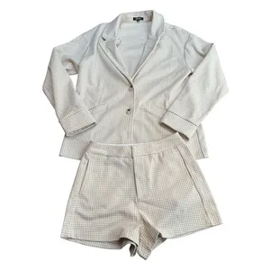 Wishlist‎ Size M Matching Blazer & Short Set Tan Cream Checkered Neutral Office thumbnail 2