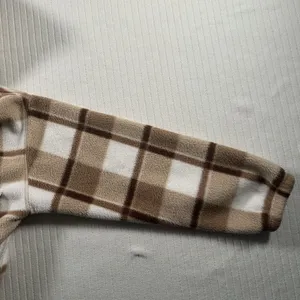 Hollister Womens Small Cropped Fleece Hoodie Jacket Plaid Beige Brown Full Zip thumbnail 6